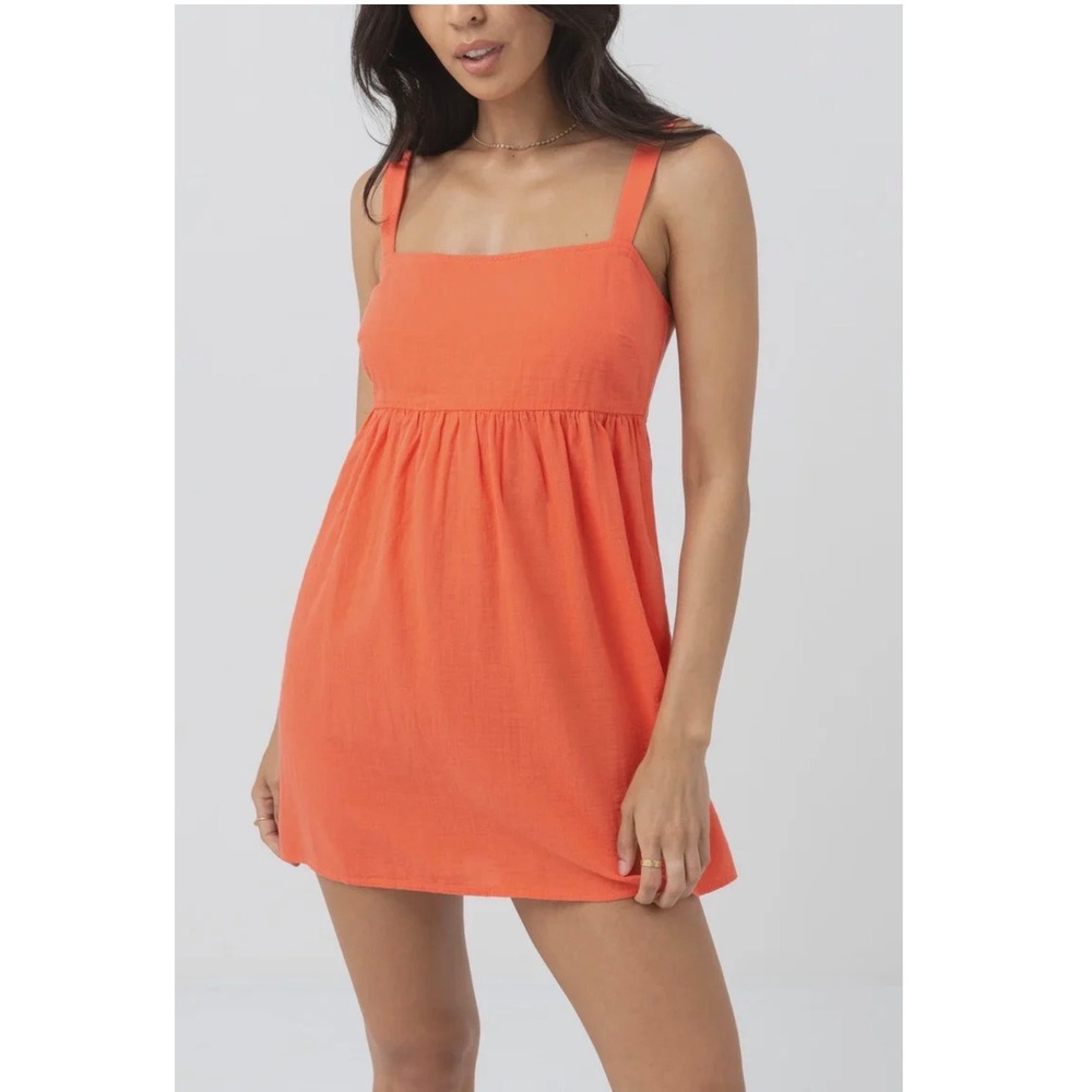 Rhythm Womens Orange Cotton Empire Waist Mini Dress Square Neck Size L